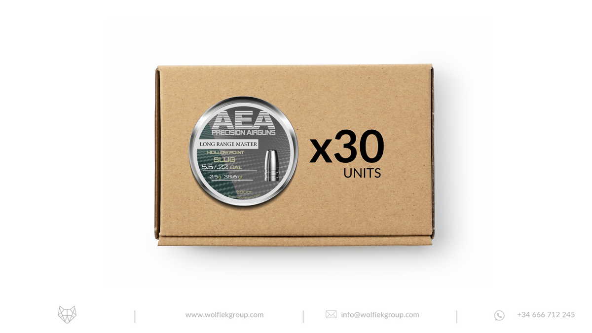 Master box · AEA Long Range Master Hollow Point Slugs· Cal .22 (5.5mm) · Weight 2.5g (38.6gr)