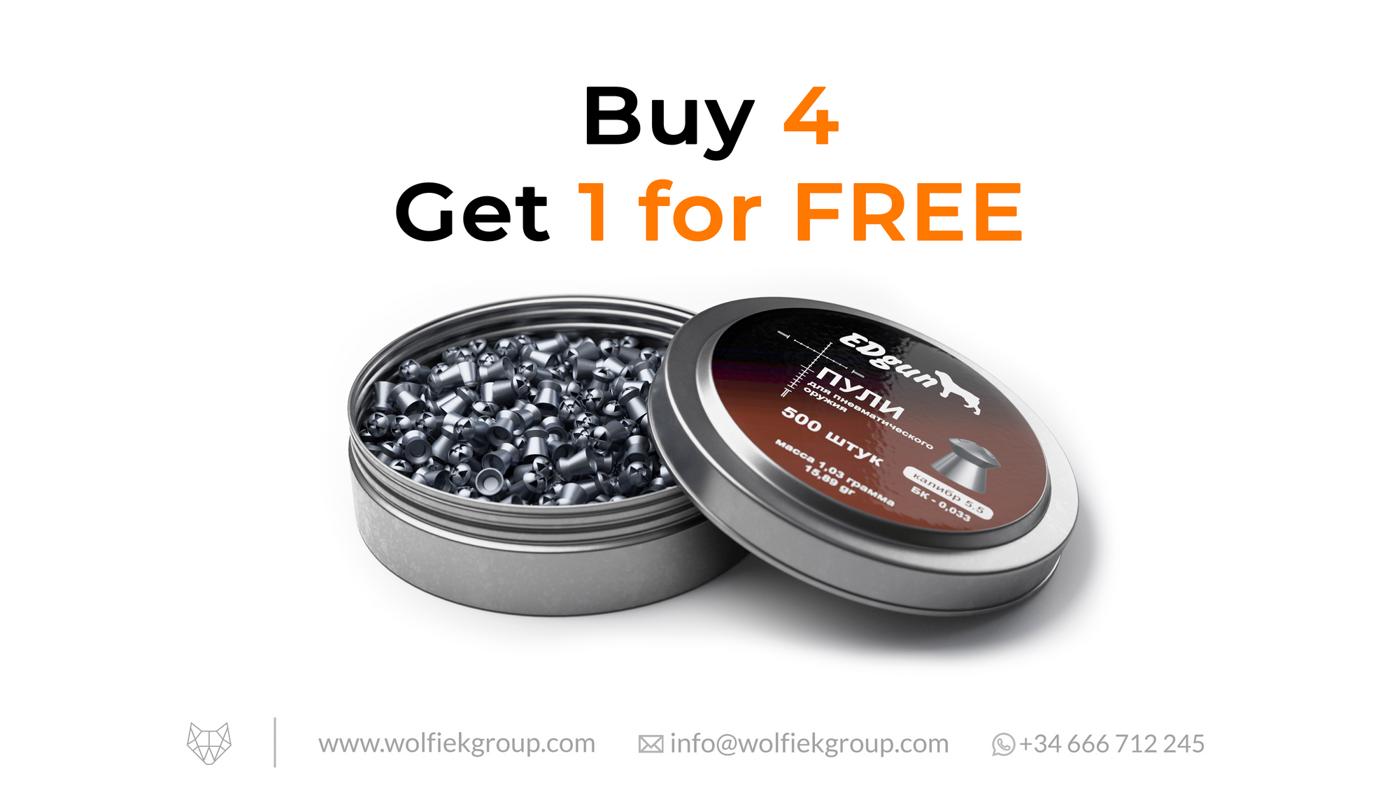 EDgun Hades Pellets Cal .22 (5,52mm) Weight 1,03g (15,89gr) with text buy 4 get 1 for free